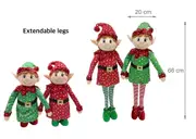 bulk 6 Xmas Plush Extendable Standing Elves W Sequins 2 Assort 20x66cm