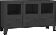 'vidaXL Industrial Style Metal Sideboard with Glass Door, Black, Compartmentalised Storage, Quick Assembly (105x35x62 cm)