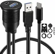 tunghey Type C 3.1 and USB 3.0 Car Mount Flush Cable Male to Female Waterproof Extension for Car Truck Boat Motorcycle Dashboard Panel 1M