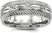 [JewelryWeb] 7mm Stainless Steel Polished Sparkle Cut Ring Jewelry Gifts for Women - Ring Size Options Range: N to Z