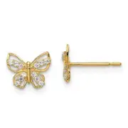 Real 14kt Yellow Gold Madi K Butterfly CZ Stud Earrings