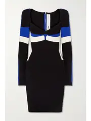[AZ FACTORY] AZ FACTORY - Your Body Color-block Ribbed Stretch-knit Mini Dress - Black - S S Black