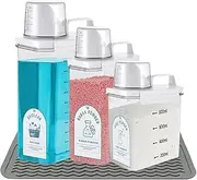 QUIENKITCH 3 Pack Liquid Detergent Dispenser: Clear PET Leak-Proof Fabric Softener Container with Labels&Measuring Cup - Multi-Functional for Laundry Room & Household Storage(38OZ/61OZ/78OZ)