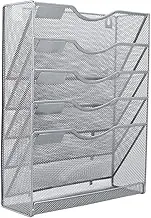 EasyPAG Mesh Wall File Holder 5 Tier Vertical Mount Hanging Organizer with Bottom Flat Tray,Silver