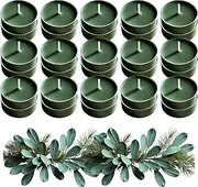 Scented Tealight Candles - Eucalyptus & Fresh Forest Fir - Up to 4 Hour Burn Dark Green Colour - 30 Pack