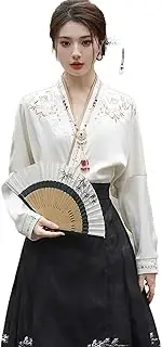 [JIMINISO] Embroidered Top Ming Dynasty Modern Suit Chinese Style Engaged Women Daily Black Horse Face Skirt