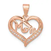 Sterling Silver Rose Tone Cz Mom Heart Pendant