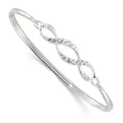 Sterling Silver Polished CZ Fancy Hook Bangle Bracelet