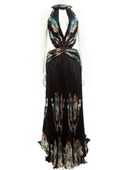 Floral Silk Pleated Maxi Dress