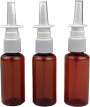 12PCS 30ml 1oz Refillable Amber Plastic Fine Mist Nasal Spray Bottles Atomizers Sprayer Jar Pot Container For Makeup Water Medical Use Perfumes Essential Oils Travel