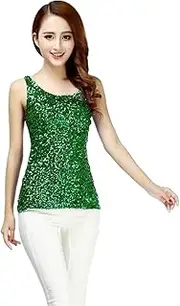 [Grouptap] Sparkle glitter sequin girls vest crop top gold/silver/blue/green/red womens girls latin salsa samba rave dance festival party clothing size 6/8/10/12/14