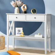 Oikiture Console Table Hall Side Entry 2 Drawers Hallway Display Shelf Desk