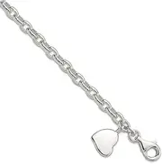 [JewelryWeb] 925 Sterling Silver Polished Fancy Lobster Closure Sml. Oval Rolo Solid Love Heart Bracelet 7 Inch-Lobster Claw 10mm Wide Link-Bracelet for Women