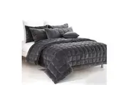 Alastairs Augusta Faux Mink Quilt / Comforter Set Charcoal Queen