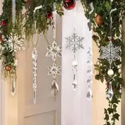 10Pcs Hanging Acrylic Snowflake Christmas Ornaments for Christmas Tree Decorations