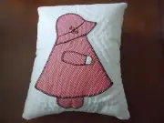 Vintage Quilted Pillow Hand Pieced Red Sunbonnet Appliqued Block Hand Quilted