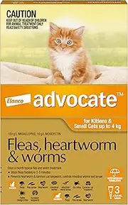 Advocate Cat, Monthly Spot-On Protection from Fleas, Heartworm & Worms, Three Pack Flea Treatment for Kittens & Small Cats up to 4 kg, 3 Pack