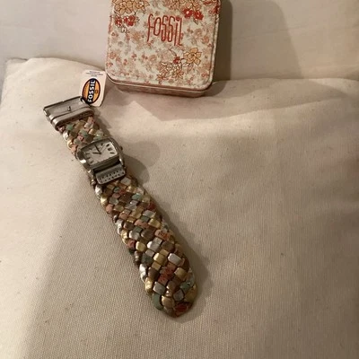 Fossil Multi Braided Stainless Steel Leather Women’s Watch JR8938 NWT/Fossil Tin