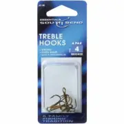 (12-4/pk)-SouthBend Size 4 Bronze Treble Fresh Water Fishing Hook. Model: JC20