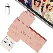 USB Flash Drive for iPhone 64GB, USB 3.0 Pendrive for iOS USB Flash Drive C Photo Stick 4 in 1 One Click Backup Pen for iPhone/iPad/Android/Mac/PC (Pink)