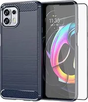 [Asuwish] Phone Case for Motorola Edge 20 Lite/Moto Edge20 Fusion 5G with Screen Protector Cover and Slim Thin Soft TPU Cell Accessories Protective MotoEdge 20Lite/20Fusion Women Men Carbon Fiber Blue