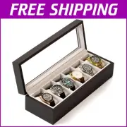 Freestanding Espresso Wood Watch Storage Box with Dimmable Display Feature