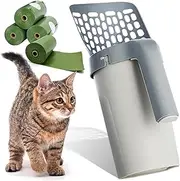 Cat Litter Shovel Large Capacity with Built-in Bag Holder, Scoop and Bag at The Same Time (4 roll of Waste Bags Included)