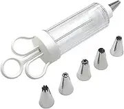 gifthub White Cupcake Icing Piping Kit,Easy to Use,Plastic Reusable Cupcake Injector with 6 Stainless Steel Icing Nozzles,Durable Dessert Cream Decorating Tools for Cooking Baking(8.86x2.60x1.77 Inch)