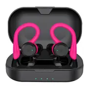 Long-Lasting Swimming Waterproof Bluetooth Headset, Dual-Wear Sports Wireless Headset, Stereo Noise Reduction Earplugs Black Rose Red
