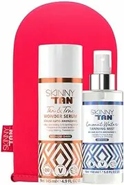 Skinny Tan Tanning Duo | Anti-Ageing Self Tan Kit with Wonder Serum for Body & Coconut Water Face Mist | Hydrating, Streak-Free Glow + Skincare Benefits | With Luxury Application Mitt