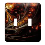 Metal Decorative Light Switchplate Cover - Golden Fractal Switch Plate Cover-...