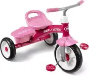 RADIO FLYER Classic Trike 2-5Y Metal Toddler Tricycle Bike Basket Pink & Red