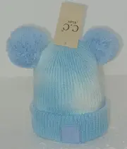 C.C Baby Boy Winter Warm Blue Tie Dye Beanie two Pom Poms and Rubber Patch NWT