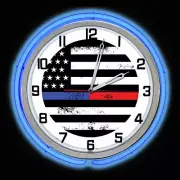 18" First Responders Thin Blue & Red Line Sign Double Neon Clock Police Fire