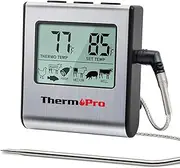 [ThermoPro] TP16 Digital Meat Thermometer with Food-grade Temperature Probe for Smoker Oven BBQ Grill Multifunctional Food Thermometer with Pre-programmed Food Temperature Set and Timer