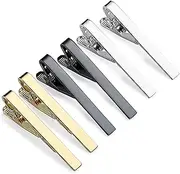 [TZAONEN] Tie Clips for Men, 6 Pack Classic Tie Clip Silver Gold Black Necktie Tie Bar Pinch Clips Suitable for Wedding Anniversary Business and Daily Life