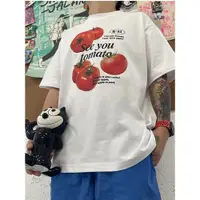 在飛比找ETMall東森購物網優惠-潮牌可愛純棉西紅柿印花短袖T恤