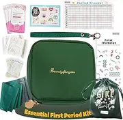 Essential Period Kit for Girls | First Period kit for Girls 10-12 | Period Bags for Teen Girls for School | First Period Gift with Sanitary Pad Storage Bag, Wipes, Period Tracker and More (Green