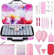 Fixm Diamond Painting Storage Container, 60 Slots Accessories and Portable Box, Tool Set, Art Box Jewelry Bead - Pink CL0315