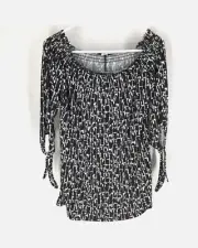 WHITE HOUSE BLACK MARKET Boat Neck Blouse Size Medium Stretch Tie Sleeve