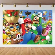 Mario and Luigi Peach and Super Mario Party Backdrop Birthday Banner Decoration