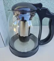 Sipology Steeped Infuser Tea Pitcher 3 Cups Clear Black Rim Hot or Cold Tea New