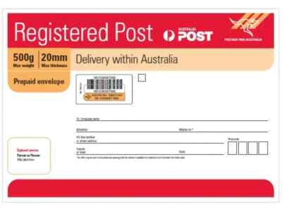 Domestic Letter with Tracking Prepaid Envelope Large B4 Registered Post 50 Pack