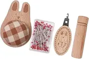 Perfeclan Mini Pincushion with Pins DIY Sewing Craft Anti Lost Wooden Portable Quilting Household Cross Stitch Needle Holder Needlework, Rabbit Shaped