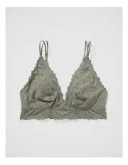 [Aerie] Show Off Rosey Lace Padded Plunge Bralette in Olive Fun