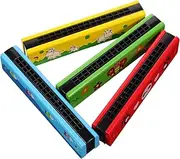 CLISPEED 4pcs Harmonica Set Wooden Mouth Organ for Early Music Education Portable for Preschool Elementary Engaging Design