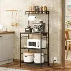 Bakers Rack with Power Outlet, Kitchen Storage Shelf with Paper Holder, Microwav