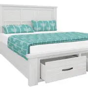 Pearl Hard Wood Double Bed Frame with Storage and Panelled Headboard - Whitewash