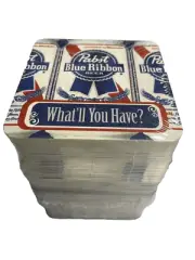 100 PABST BLUE RIBBON BEER COASTERS (PBR) DOUBLE SIDED 2006 WHAT'LL YOU HAVE?