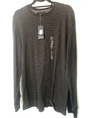 Tommy Hilfiger Mens XL Black Gray Striped Crew Neck Sweater Bin-P